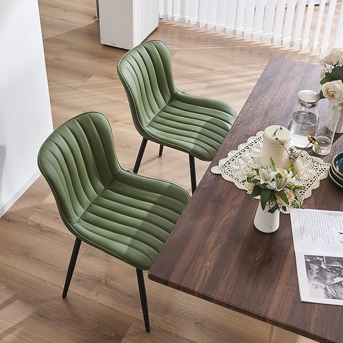 Olive Green Dining Chairs Set of 2 Upholstered Mid Century Modern Kitchen Chair Armless