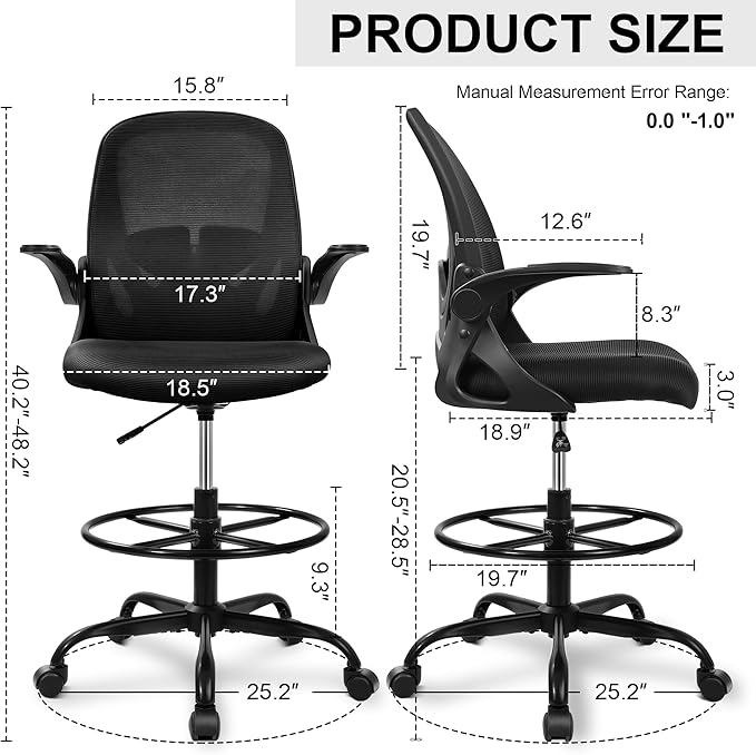 Drafting Chair Tall Office Chair with Flip-up Armrests Executive Ergonomic Computer Standing Desk Chair