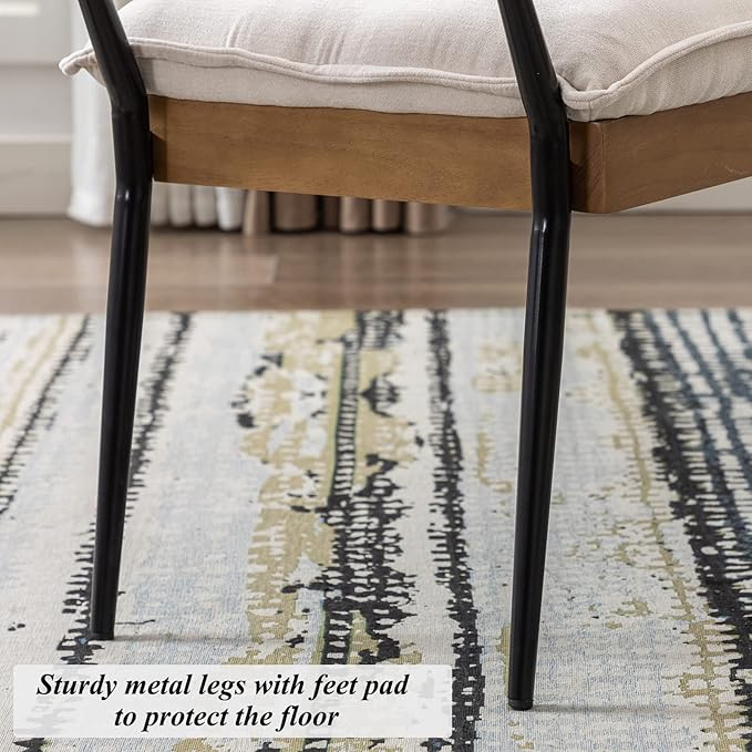 Modern Rectangle Ottoman Bench with Arms and Metal Legs