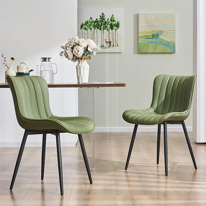 Olive Green Dining Chairs Set of 2 Upholstered Mid Century Modern Kitchen Chair Armless