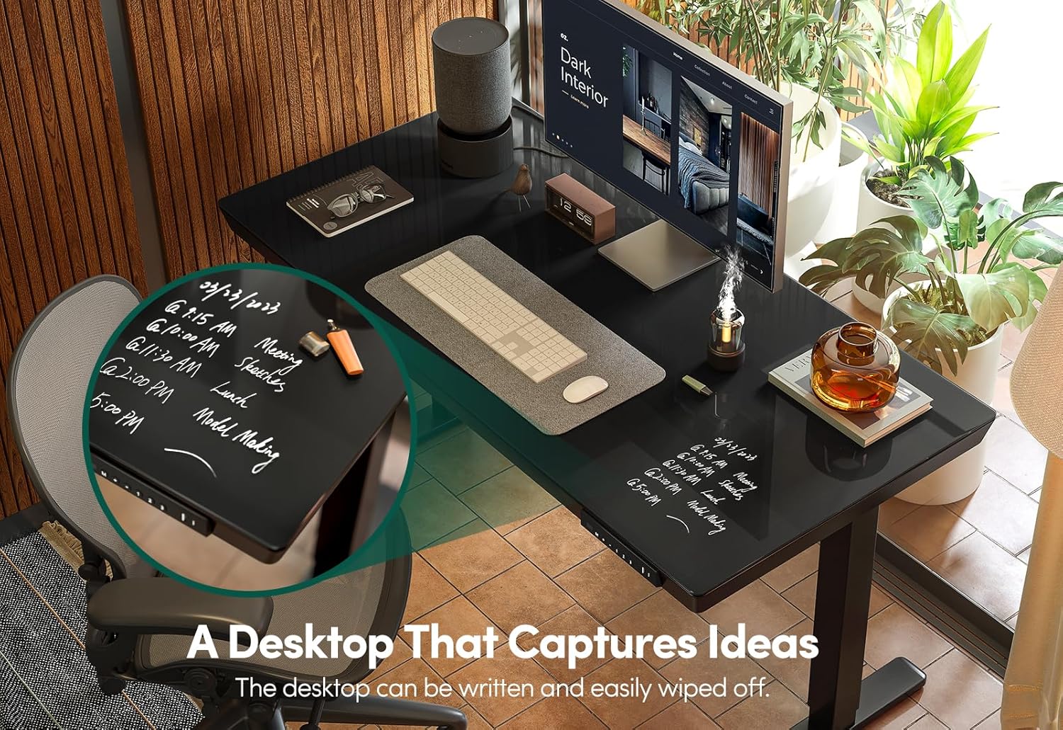 55 × 24 Electric Standing Desk with Drawers, Whole-Piece Glass Adjustable Height Desk