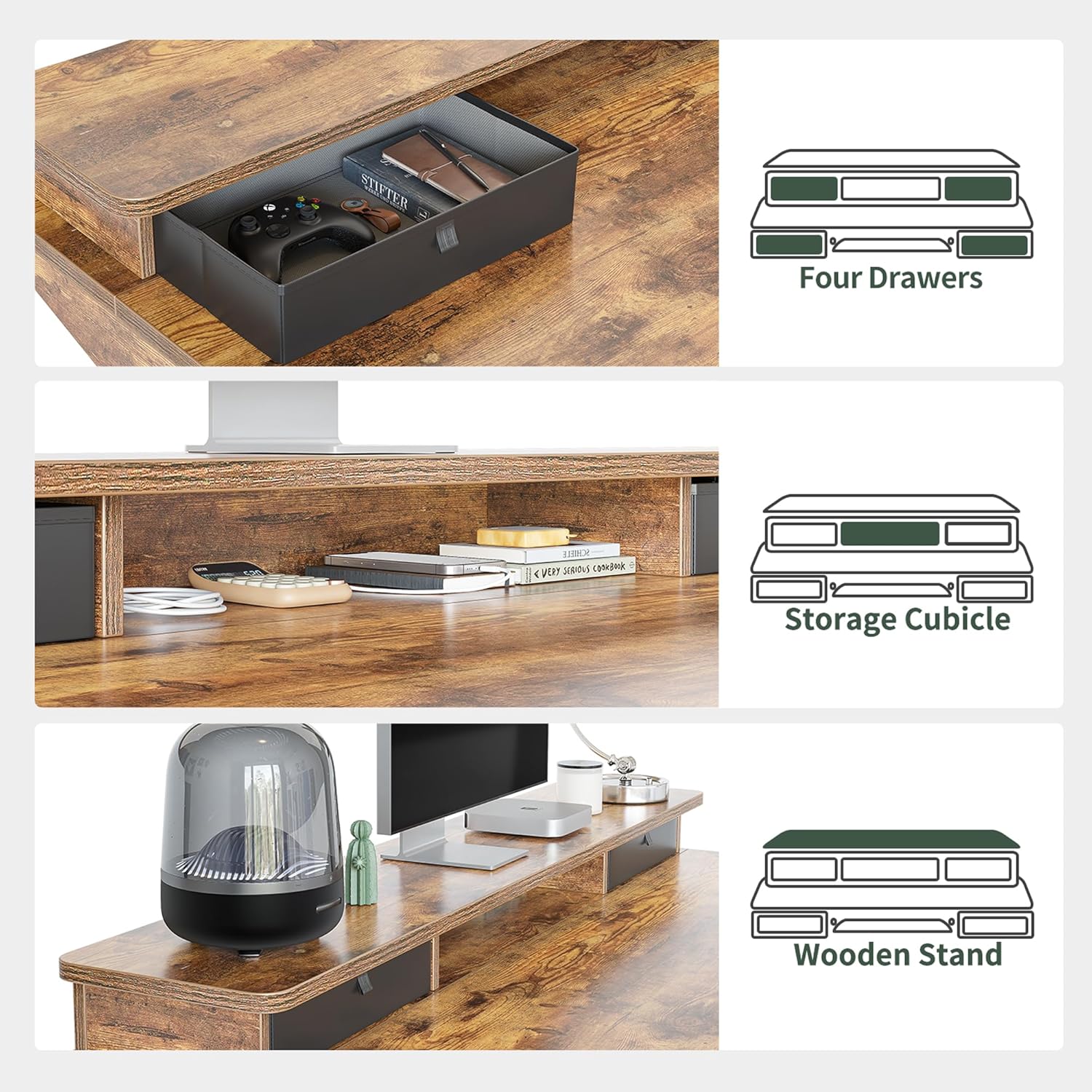 Height Adjustable Electric Standing Desk with 4 Drawers and Keyboard Tray, 48 x 24 Inch Table with Storage Shelf