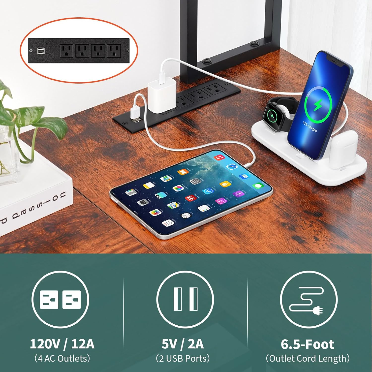 L Shaped Desk with LED Strip & Power Outlet, Reversible L-Shaped Computer Desk, Corner Desks Home Office Desk with Drawer