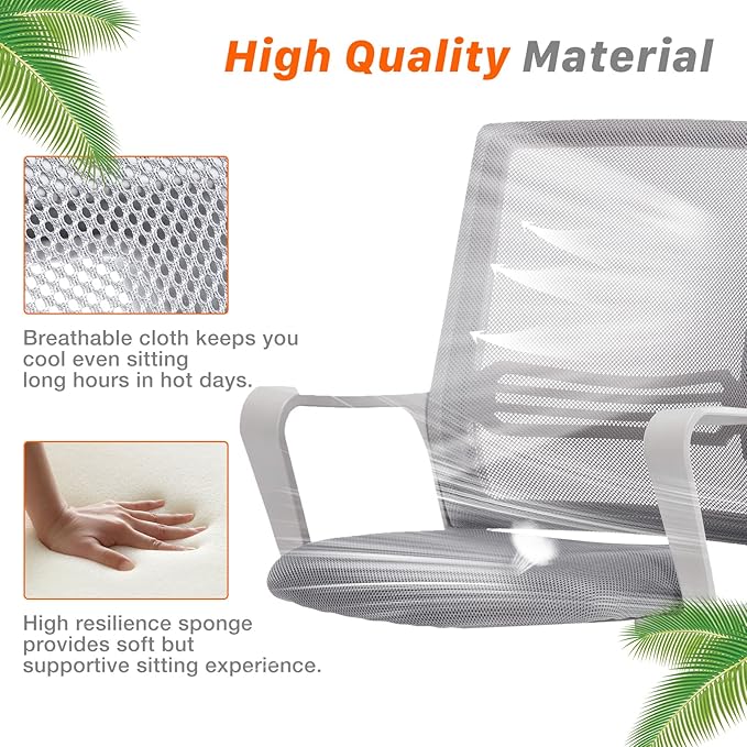 Mid-Back Mesh Tall Office Drafting Stool Chairs with Armrest for Standing Desk, Grey