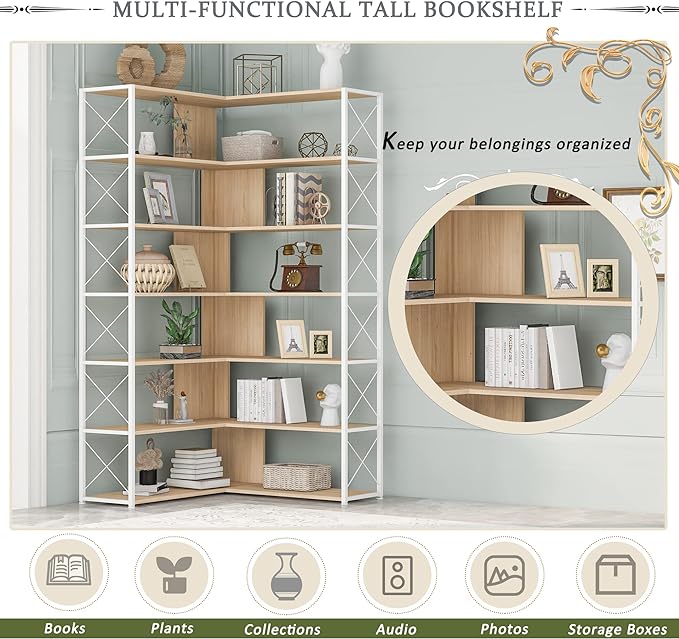71" Tall Bookshelf, 7-Tier Bookcase