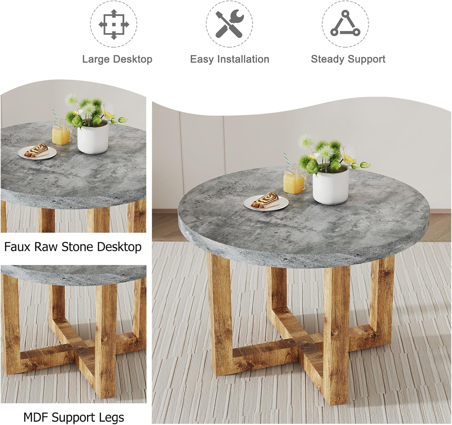 7-Piece Dining Table and Chair Set, Round Wooden Dining Set with Cushioned Chairs