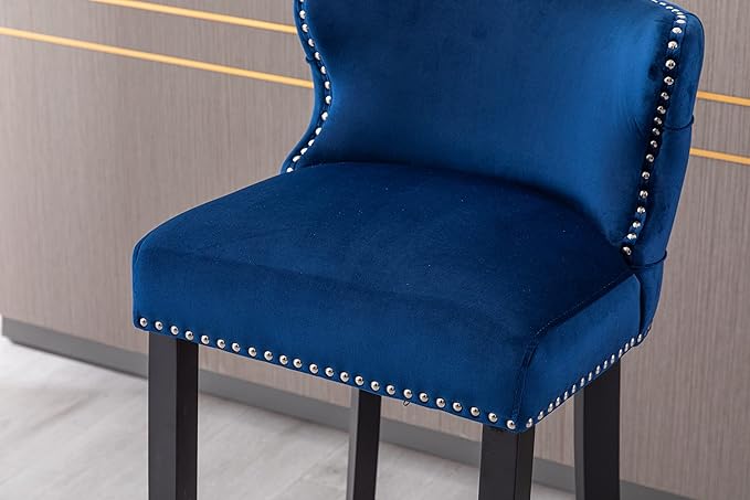 Velvet Wingback Bar Stools Set of 2, Contemporary Leisure 37" Upholstered Button Tufted Counter Height Bar Stool