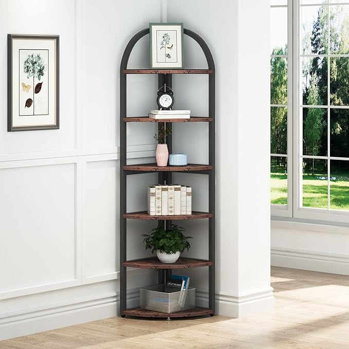 6 Tier Corner Shelf Rustic Bookshelf