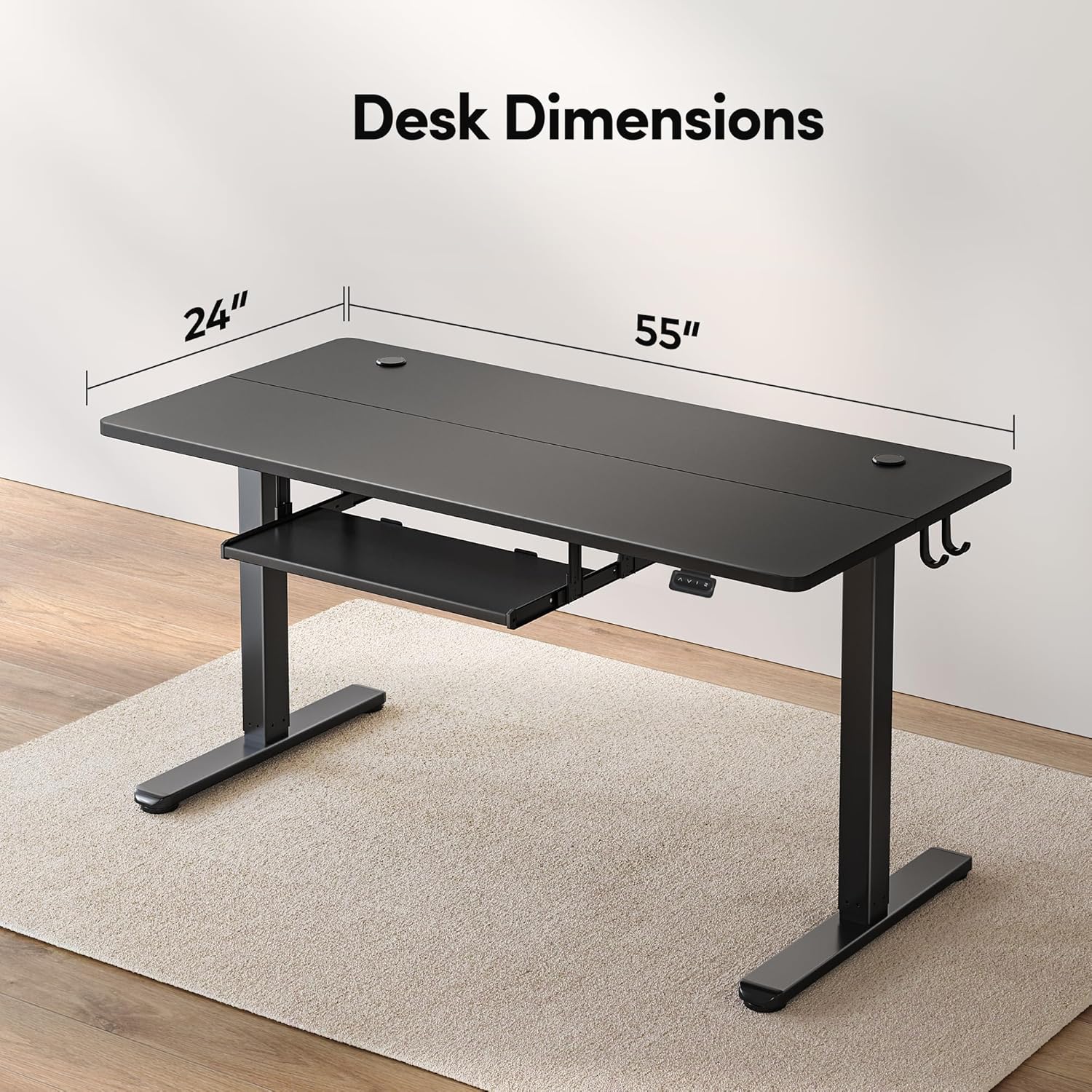 Standing Desk with Keyboard Tray, 55 × 24 Inches Electric Height Adjustable Desk
