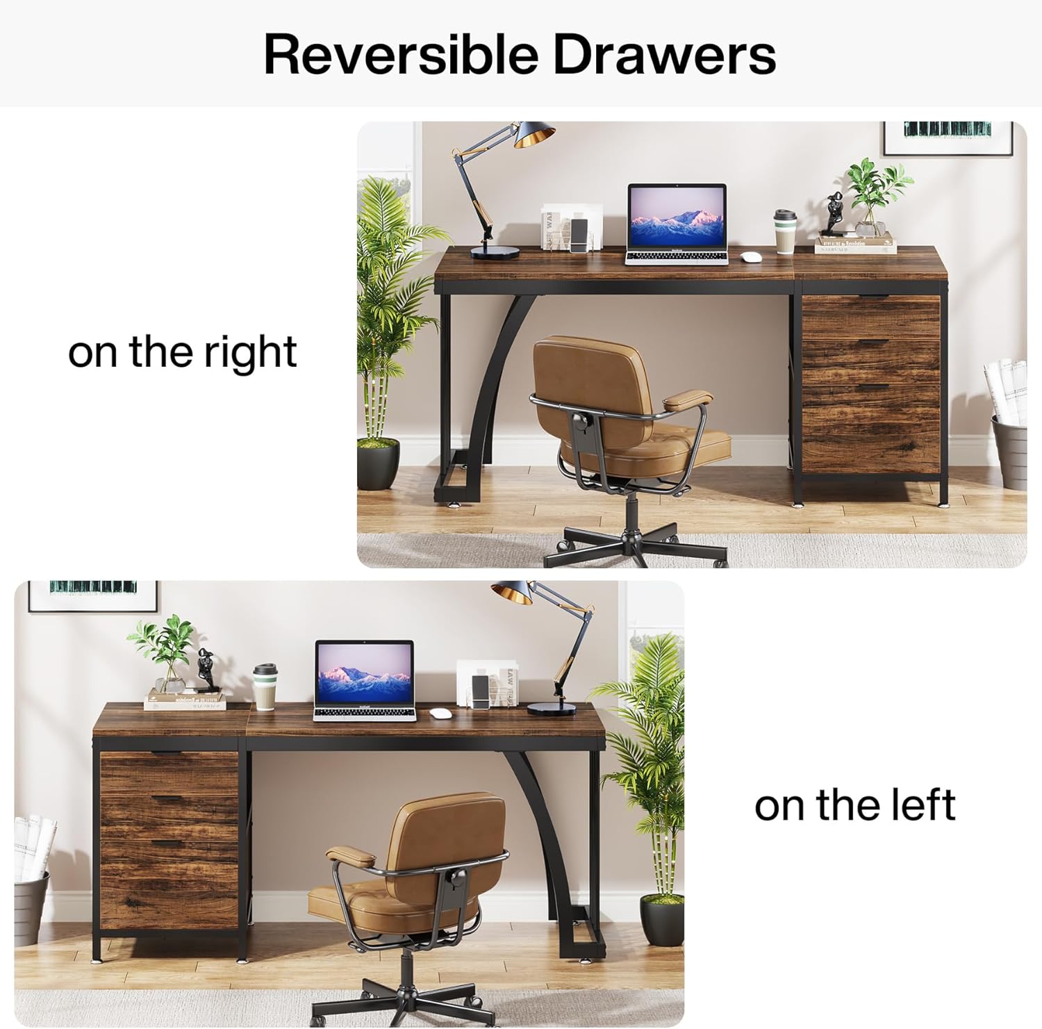 Computer Desk with 3 Drawers, 59-Inch PC Desk with Reversible Drawers, Industrial Study Writing Table Workstation