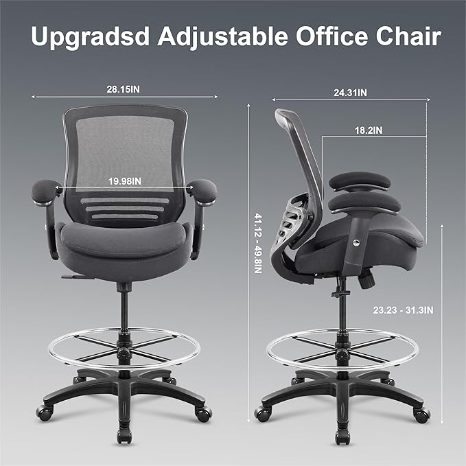 Drafting Chair with Extra Seat Cushion Tall Office Chair with Soft Armrests Executive Computer Standing Desk Chair