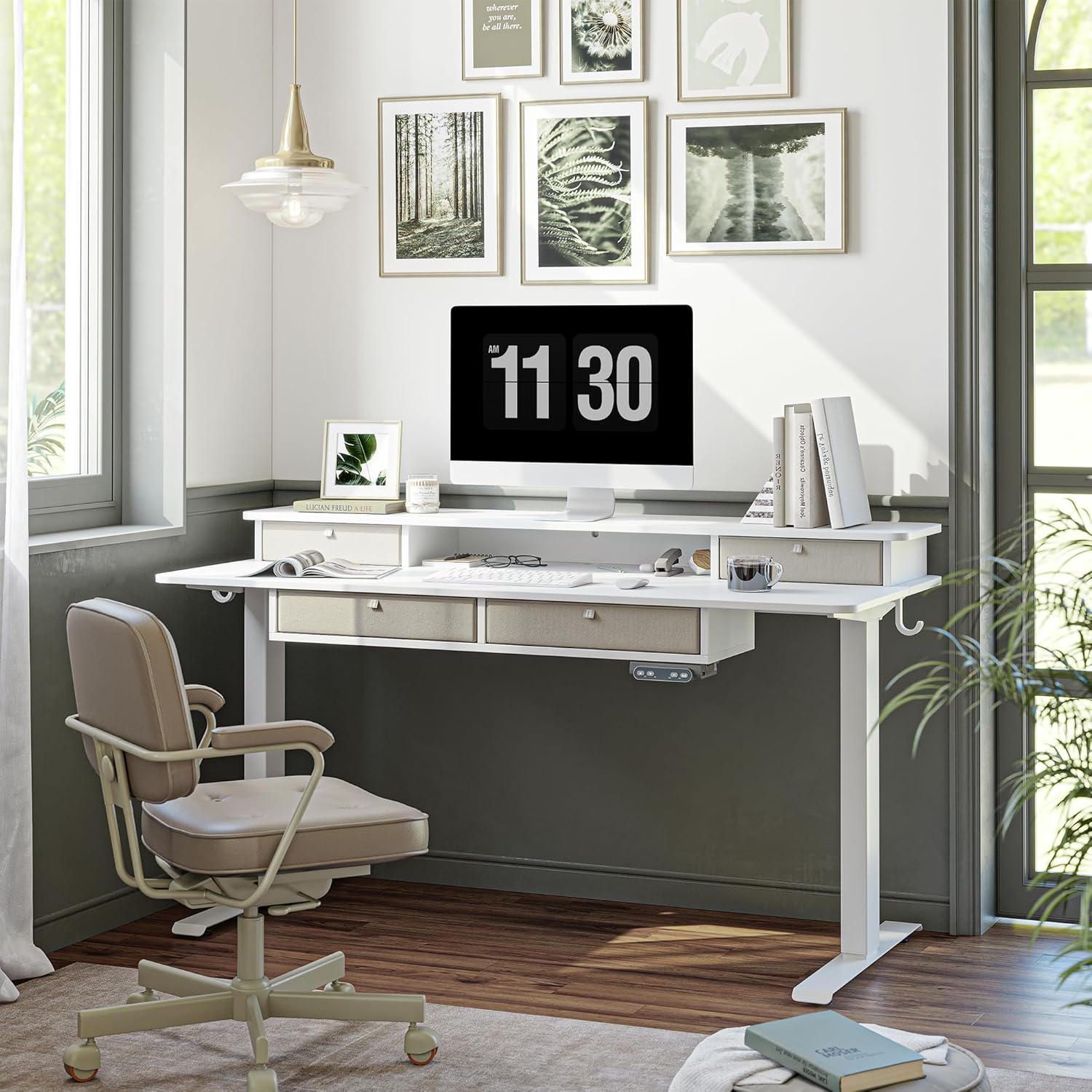 Sturdy Height Adjustable Electric Standing Desk with Drawers