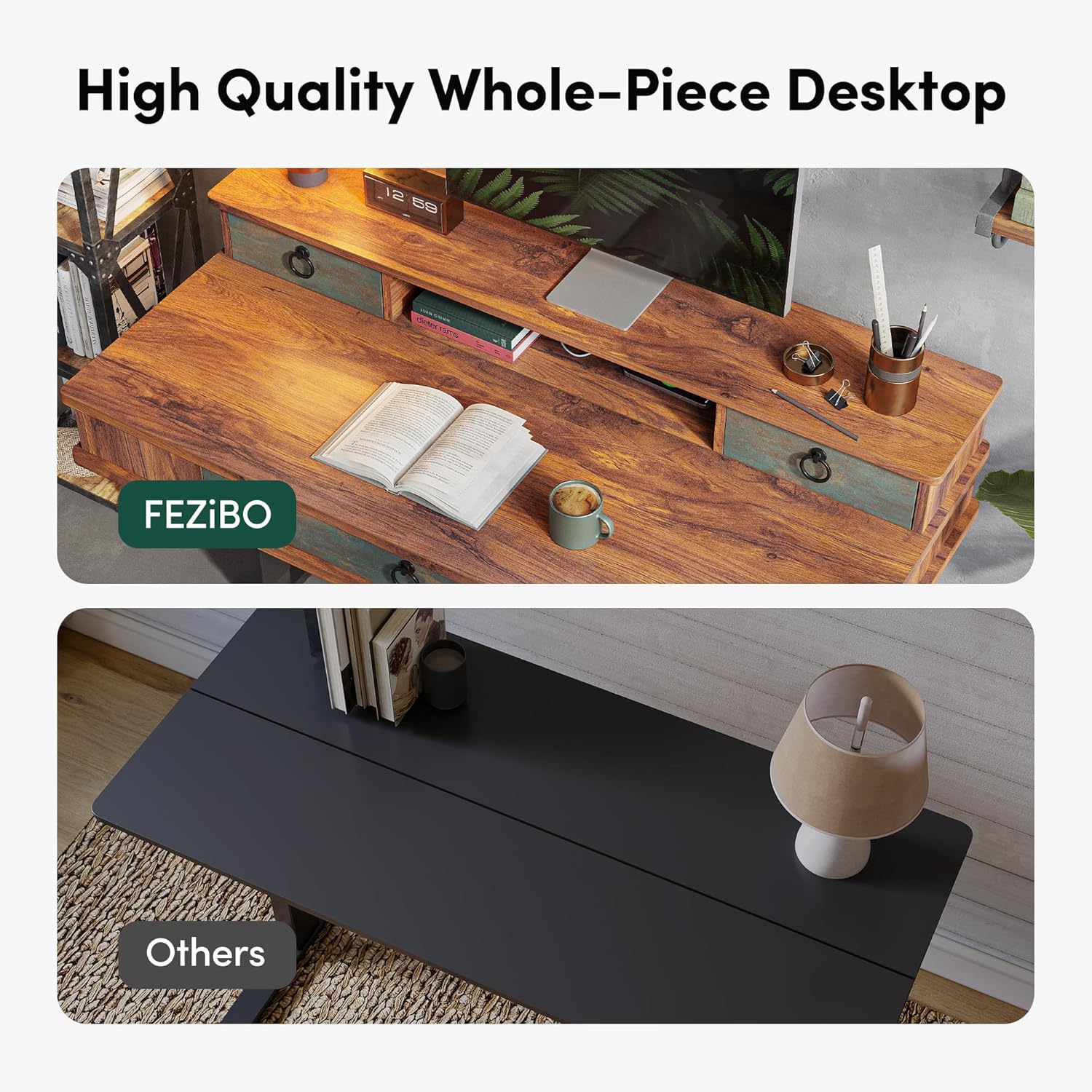 48 x 24 inches Whole-Piece Standing Desk Adjustable Height with 3 Drawers