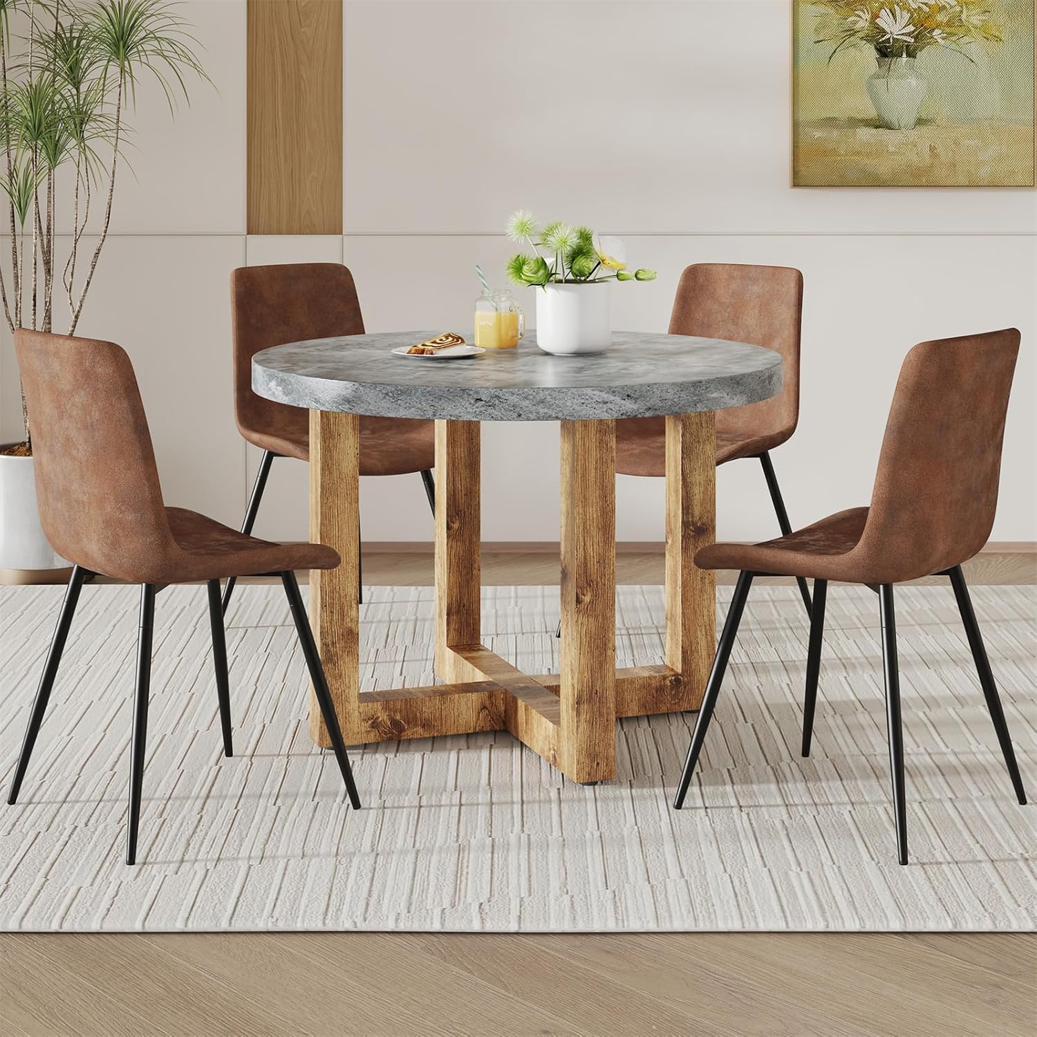 Round Dining Table Set for 4, Farmhouse Kitchen Table Small 42 Inch
