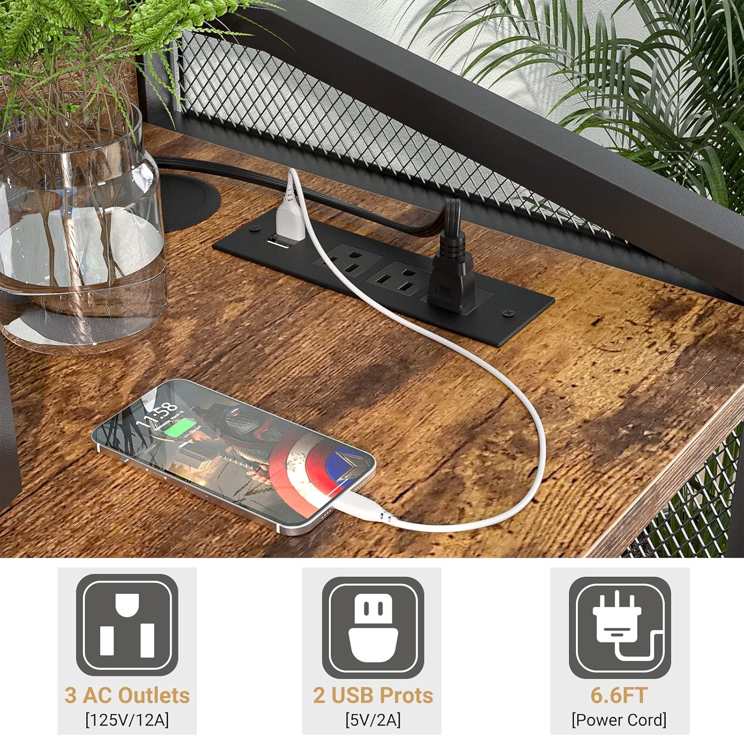 3-Tier Lateral Office Filing Cabinets with Socket and USB Charging Port, Modern Printer Stand and Paper Shredder Stand Rack