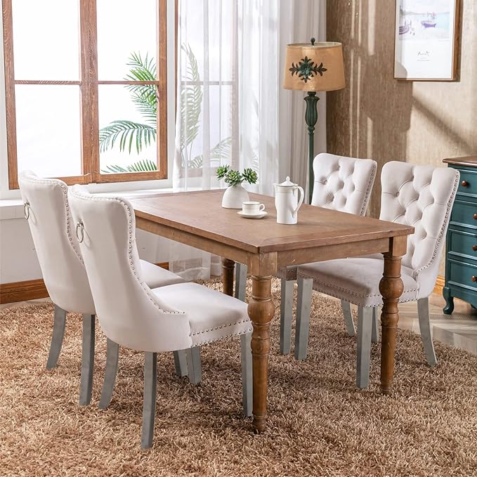 Dining Chairs Set of 2, Velvet Button-Tufted Armless Chairs