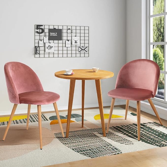 Upholstered Velvet Dining Chair Mid Back Armless with Wood Legs