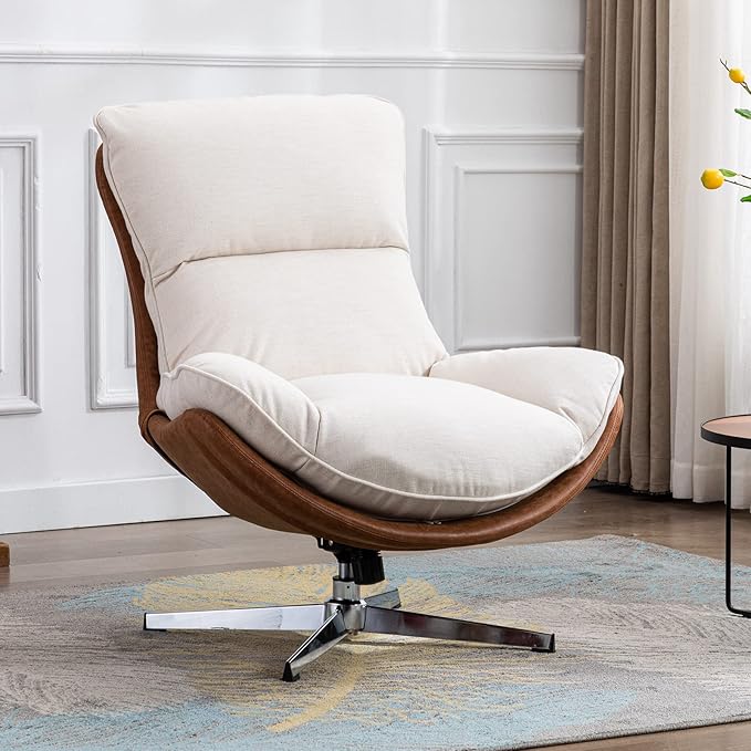 Swivel Accent Chair, Modern Linen Soft Foam Lounge Chair with High Back