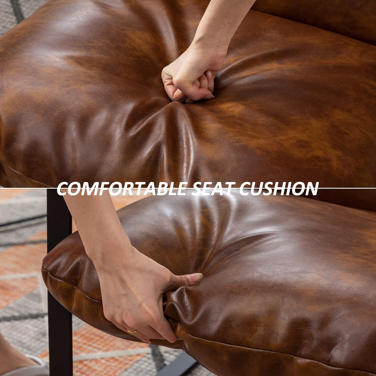 Mid-Century Accent Chair Armchair, Comfy PU Leather Leisure Chair Lazy Chair