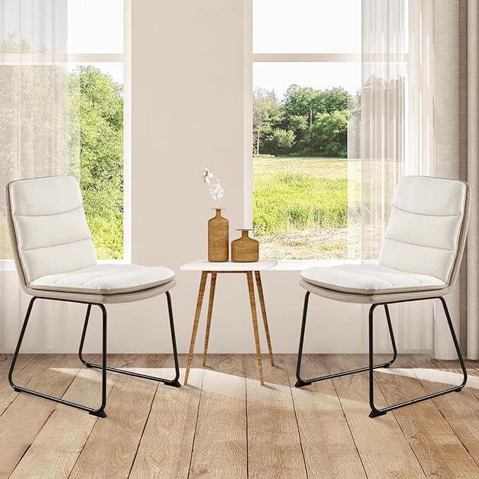 Dining Chairs Set of 2, Upholstered Modern Waffle Fabric Dining Room Chairs