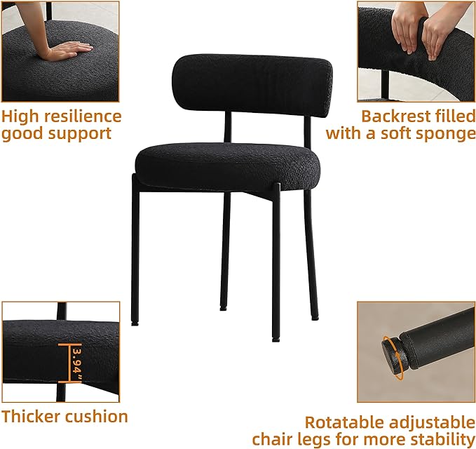 Black Dining Chairs Set of 2, Mid-Century Modern Dining Chairs