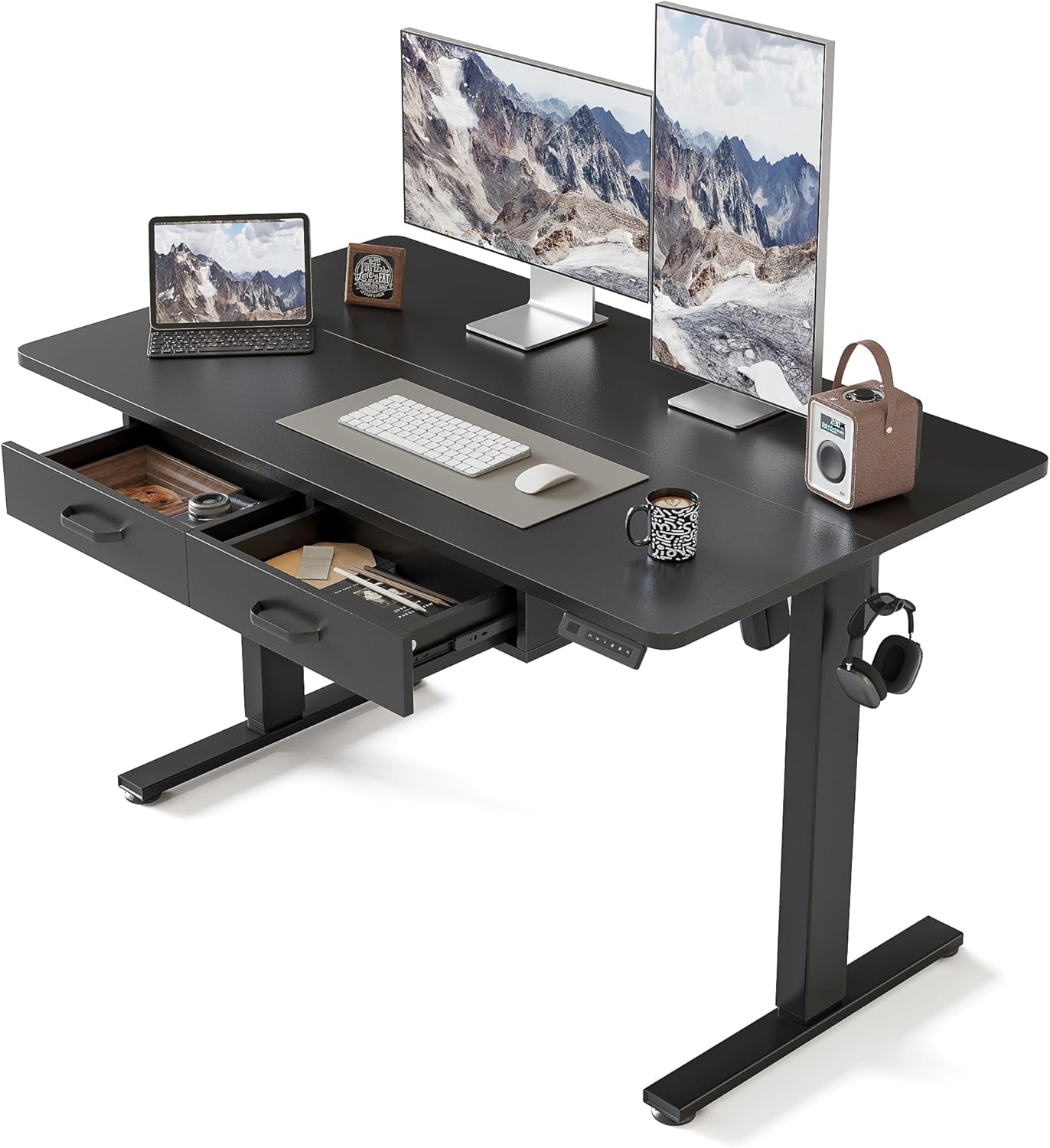 Adjustable Height Electric Standing Desk with Double Drawer