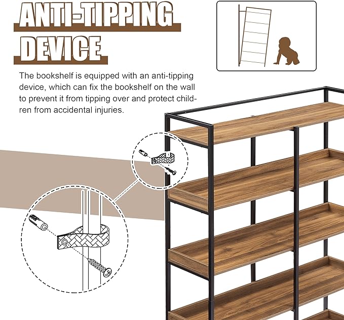 71 Inch Tall Bookshelf, 6-Tier Industrial Bookshelf