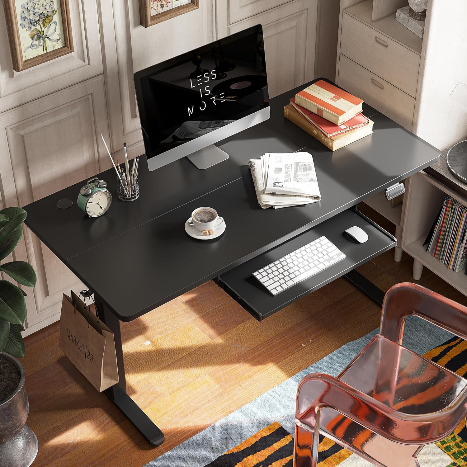 Standing Desk with Keyboard Tray, 55 × 24 Inches Electric Height Adjustable Desk