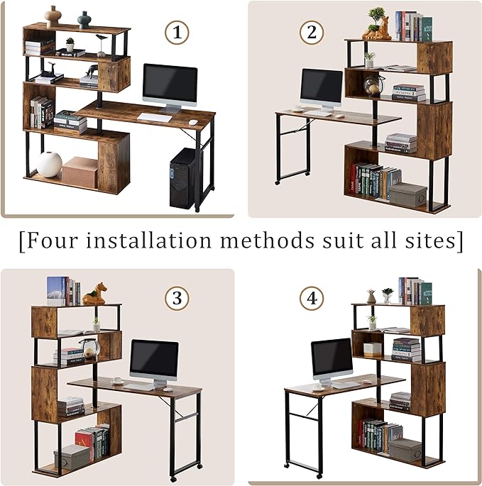 47" Rotating Computer Desk with Bookshelf