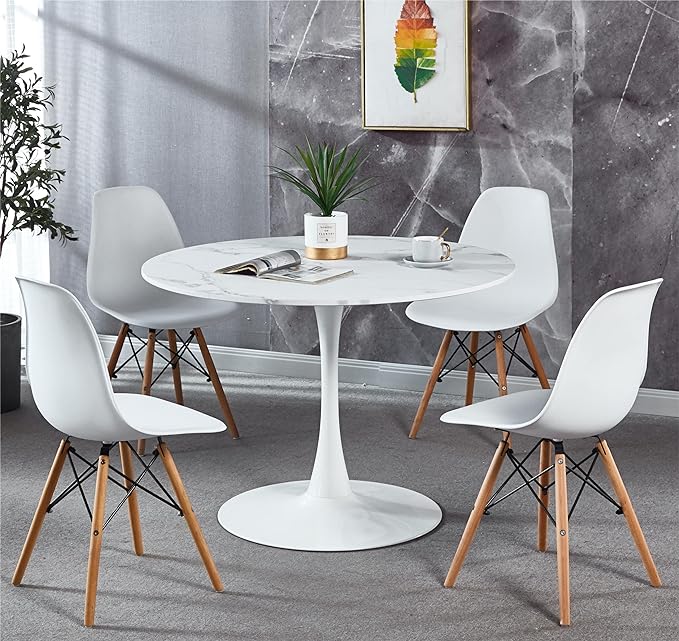 42" Round Dining Table with Faux Printed Marble Table Top