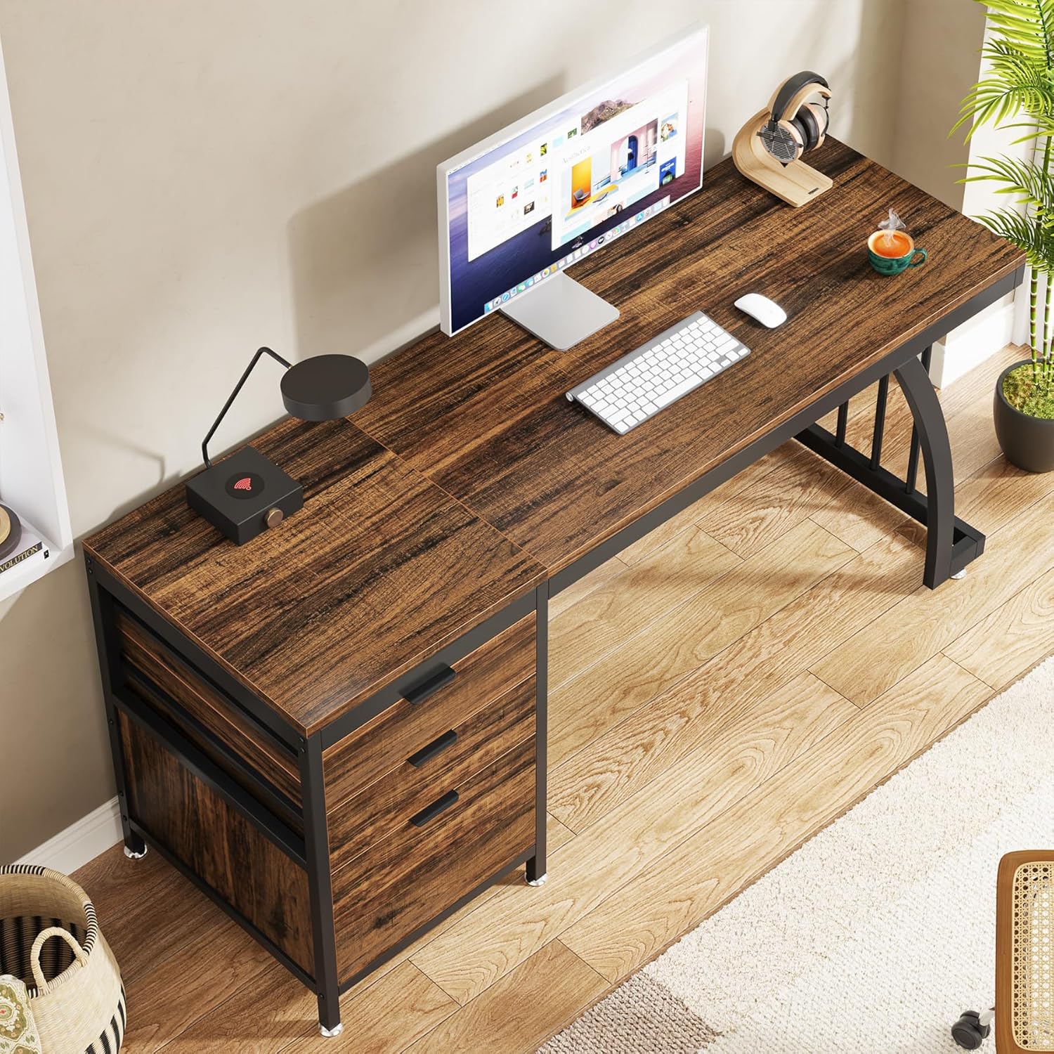 Computer Desk with 3 Drawers, 59-Inch PC Desk with Reversible Drawers, Industrial Study Writing Table Workstation