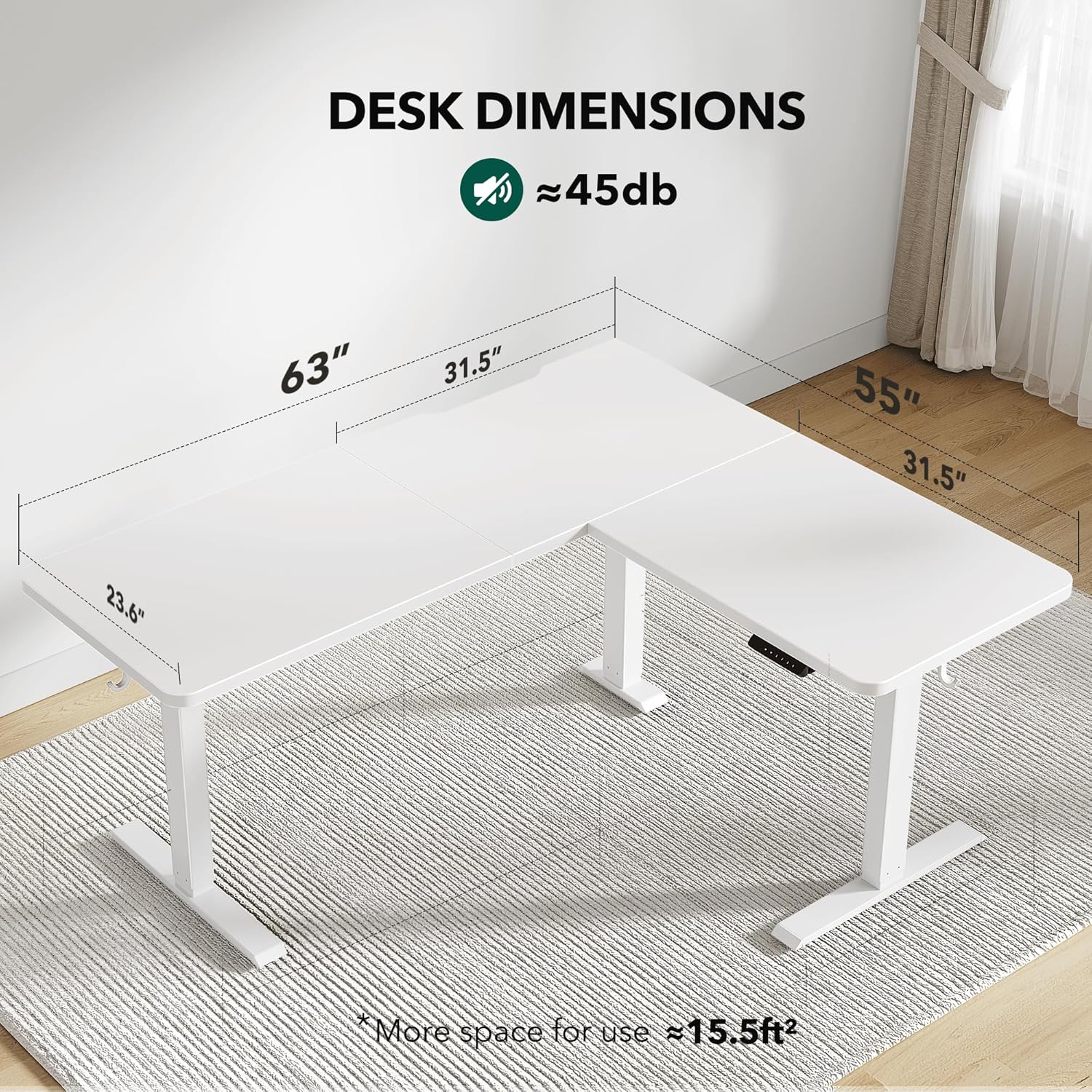 L Shaped Standing Desk Adjustable Height, 63 Inch Electric Stand up Corner Computer Desk