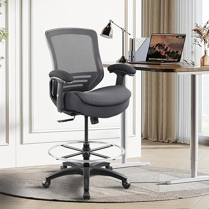 Drafting Chair with Extra Seat Cushion Tall Office Chair with Soft Armrests Executive Computer Standing Desk Chair