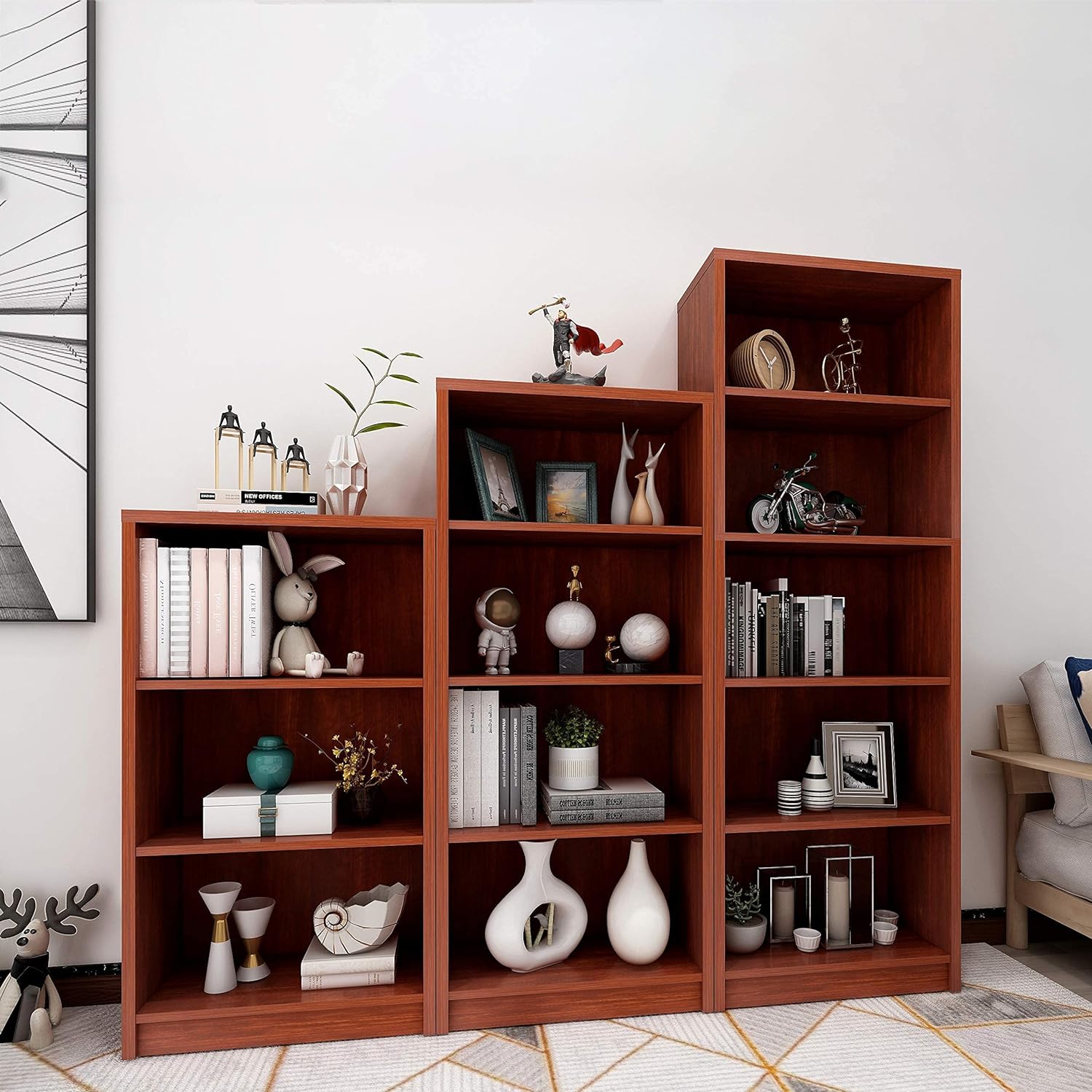 4 Shelf Wood Bookcase Freestanding Display Shelf