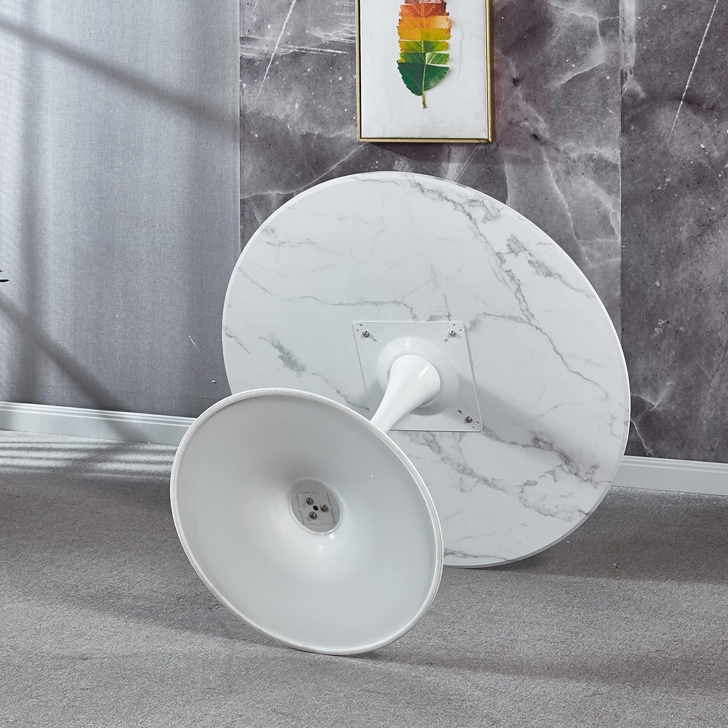 42" Round Dining Table with Faux Printed Marble Table Top