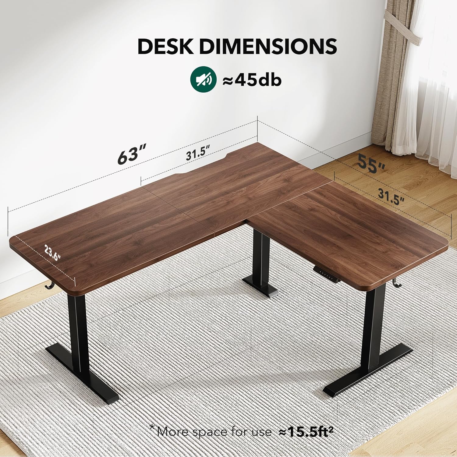 L Shaped Standing Desk Adjustable Height, 63 Inch Electric Stand up Corner Computer Desk