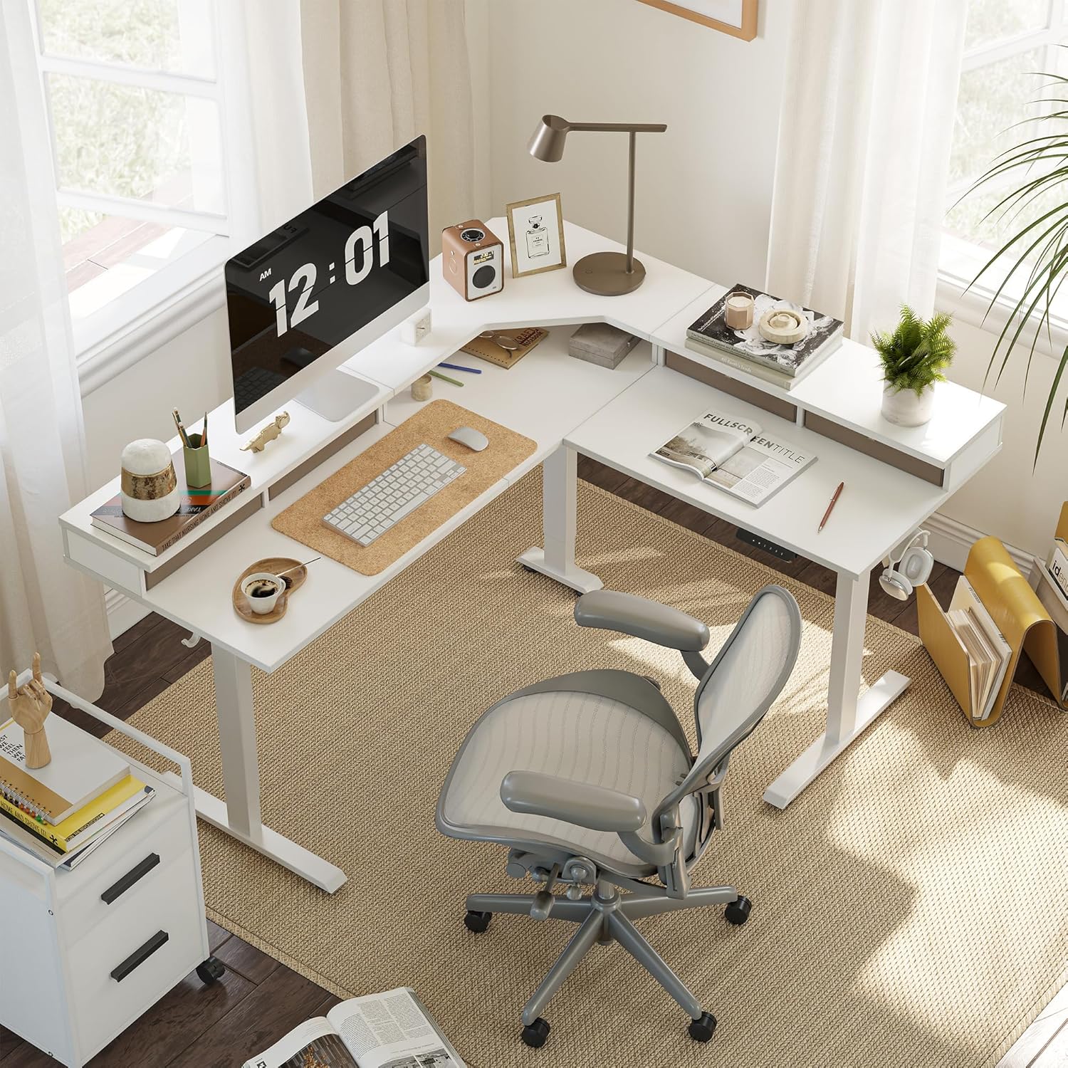 63" L Shaped Standing Desk with 4 Drawers, Electric Standing Gaming Desk Adjustable Height