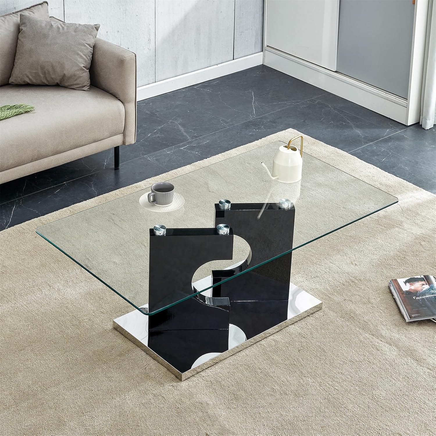 Rectangle Coffee Table, Clear Coffee Table with Tempered Glass Top