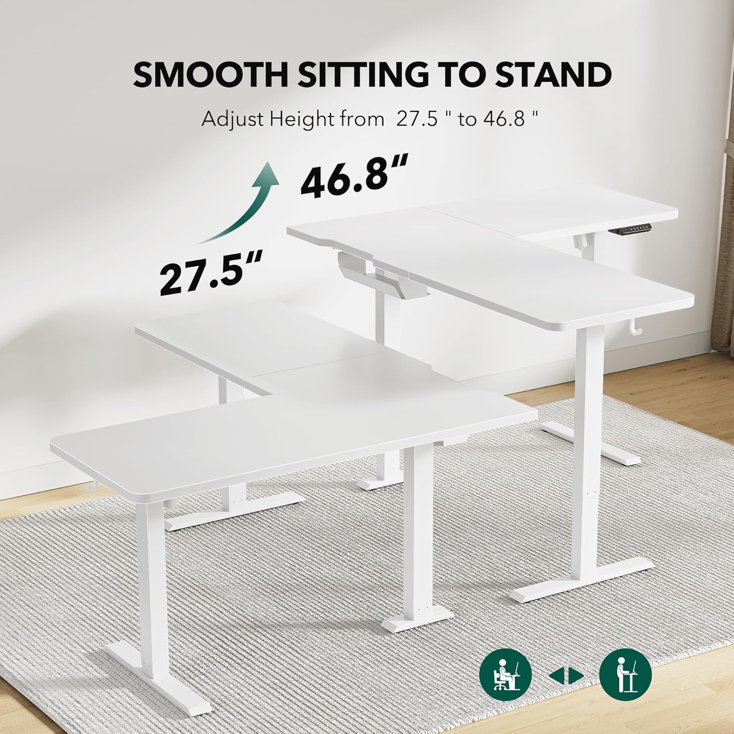 L Shaped Standing Desk Adjustable Height, 63 Inch Electric Stand up Corner Computer Desk
