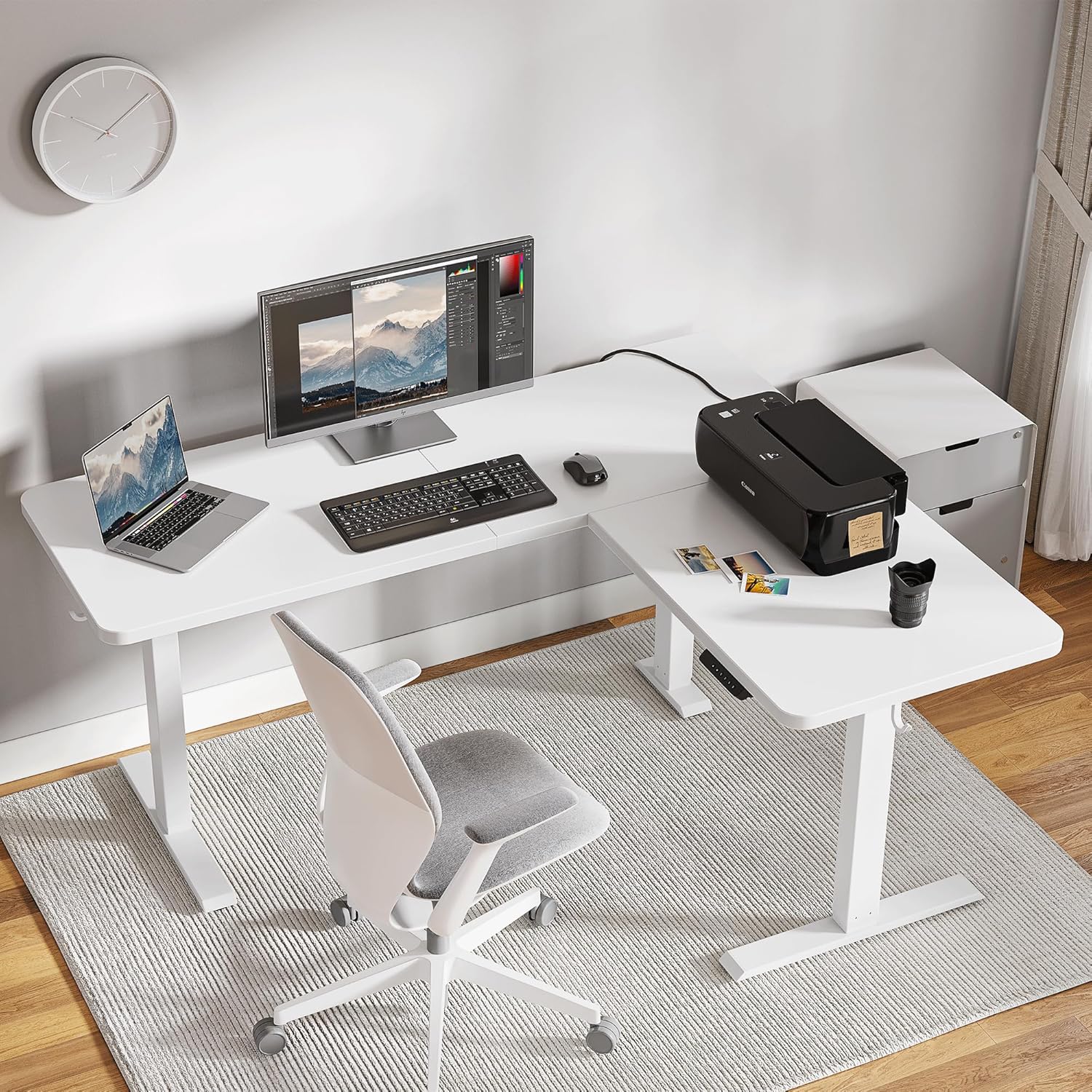 L Shaped Standing Desk Adjustable Height, 63 Inch Electric Stand up Corner Computer Desk