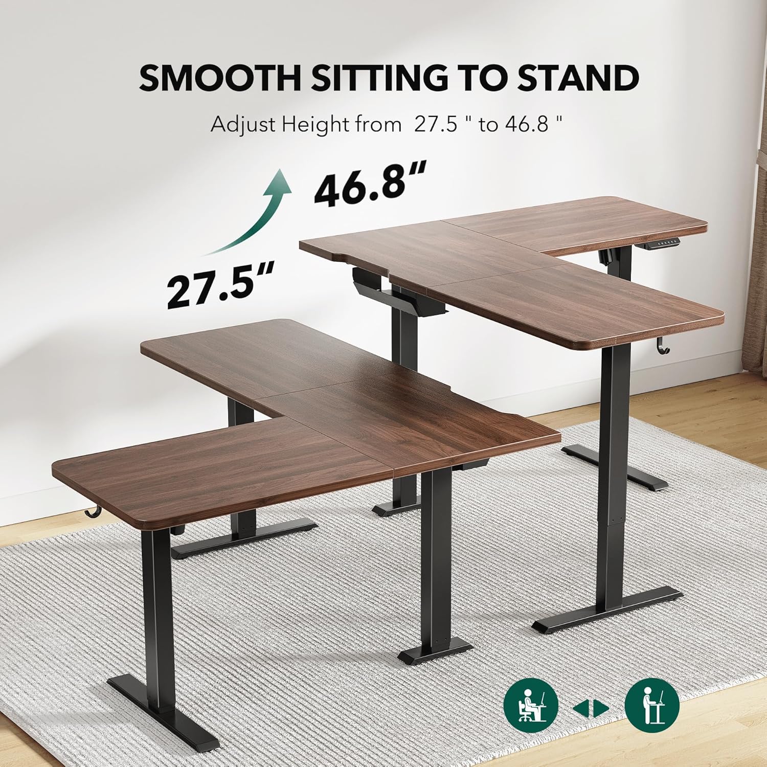 L Shaped Standing Desk Adjustable Height, 63 Inch Electric Stand up Corner Computer Desk