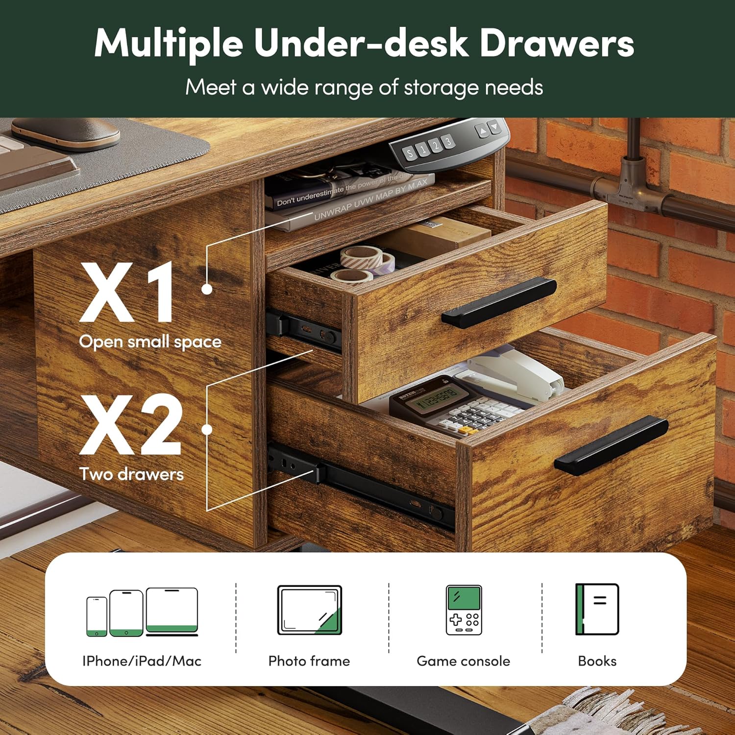 Whole-Piece Electric Standing Desk Adjustable Height with 3 Drawers, 48 x 24 inches Stand up Desk with Monitor Shelf
