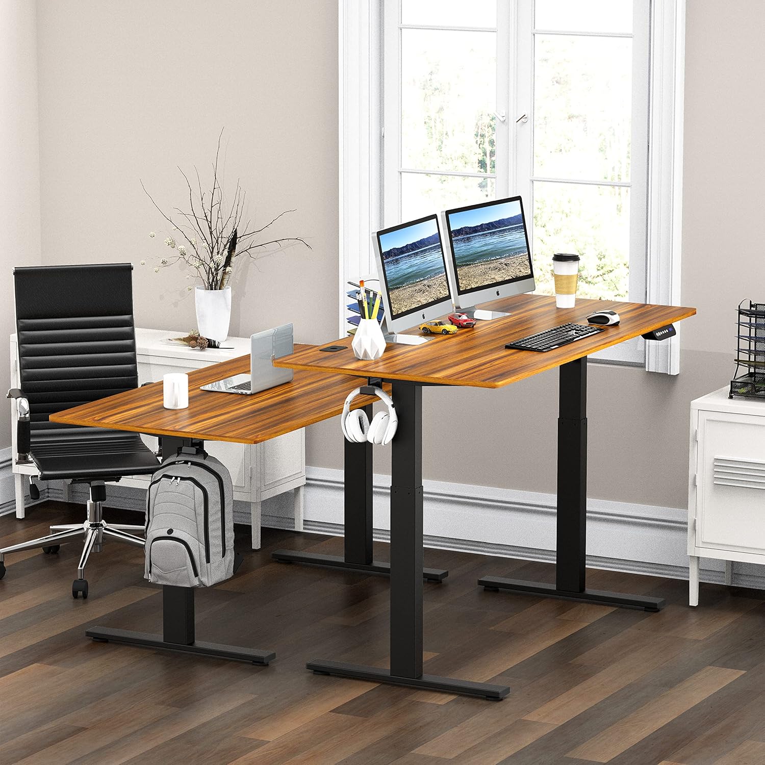 55-Inch Large Electric Height Adjustable Standing Desk, 55 x 28 Inches, Walnut