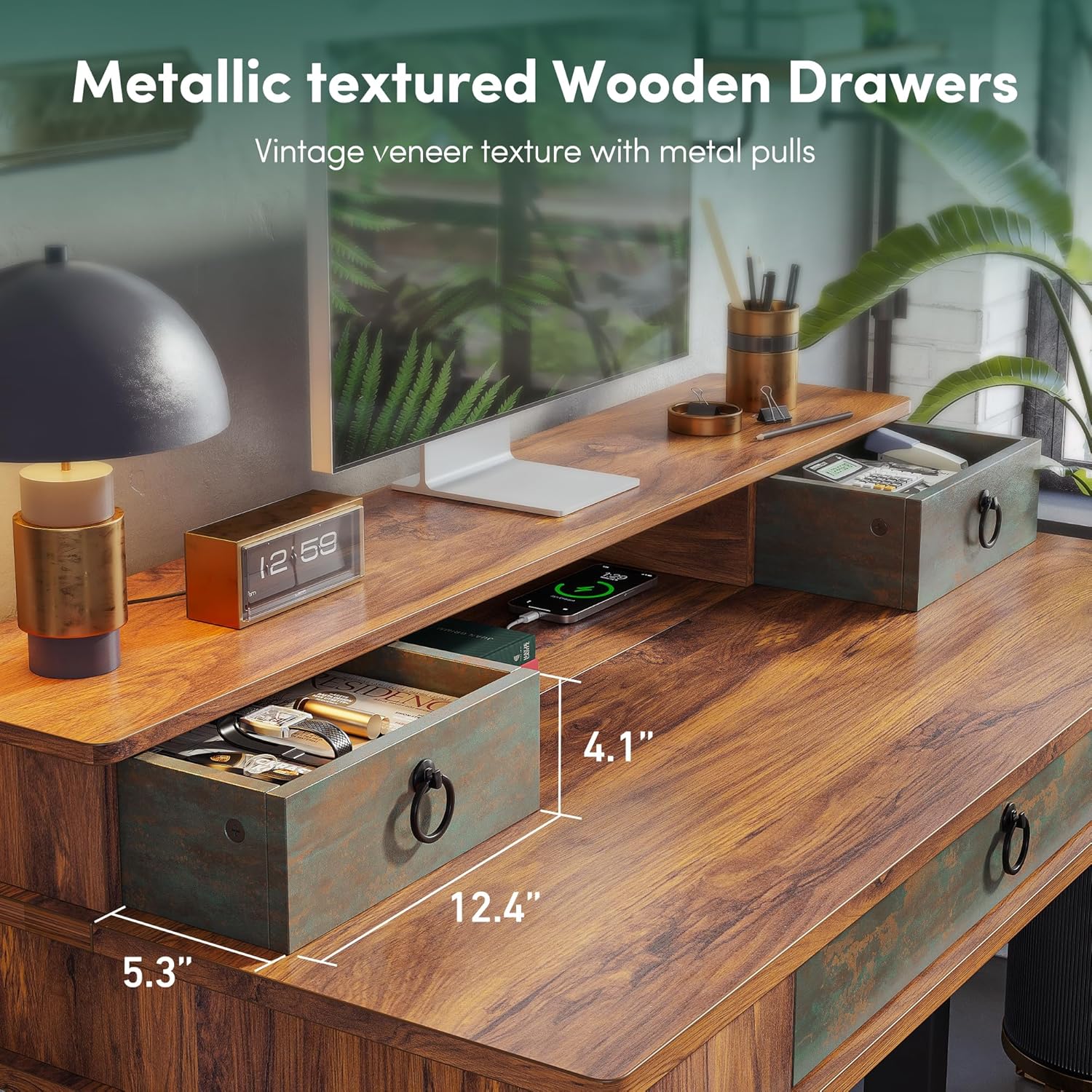 48 x 24 inches Whole-Piece Standing Desk Adjustable Height with 3 Drawers