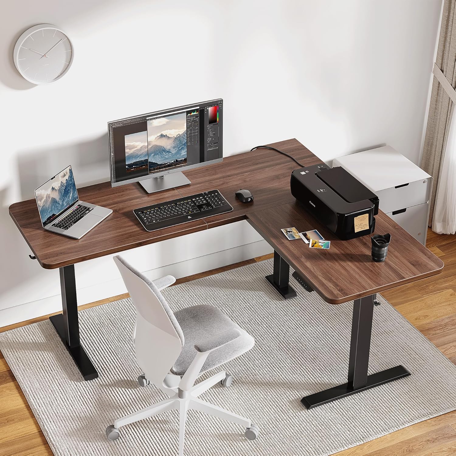 L Shaped Standing Desk Adjustable Height, 63 Inch Electric Stand up Corner Computer Desk