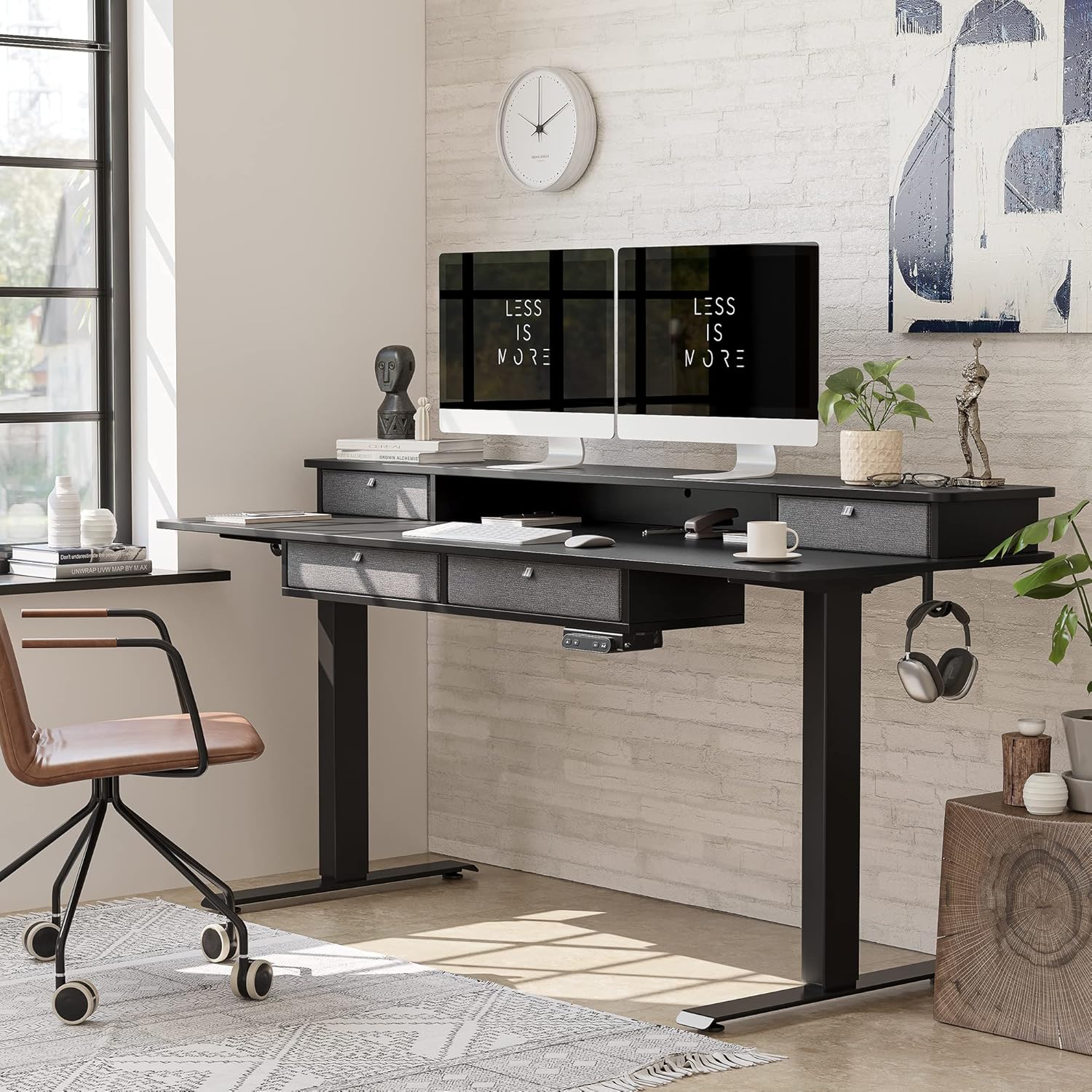 Sturdy Height Adjustable Electric Standing Desk with Drawers