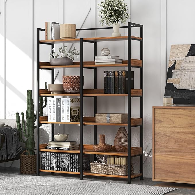 71 Inch Tall Bookshelf, 6-Tier Industrial Bookshelf