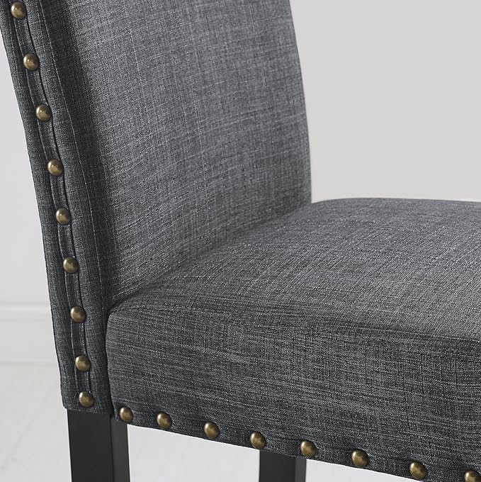 Gray Fabric Dining Chairs with Nailhead Trim, Pack of 2