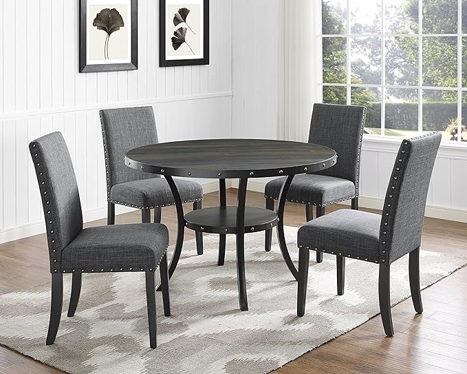 Gray Fabric Dining Chairs with Nailhead Trim, Pack of 2