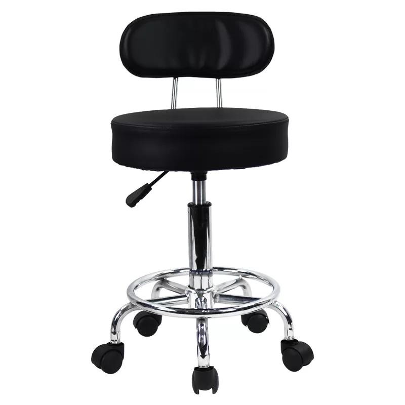 Backed Adjustable Height Ergonomic Lab Stool with Footring Wheels